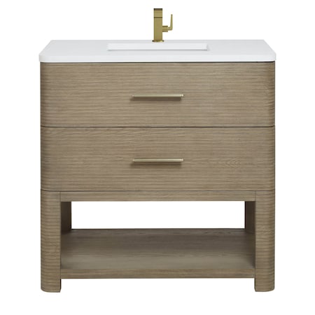 James Martin Vanities Lucian 36in Single Vanity, Carbon Oak w/ 3 CM White Zeus Quartz Top D704-V36-PBO-3WZ